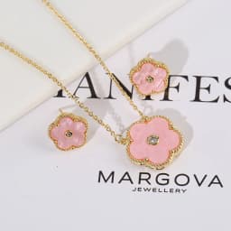4pc Double-Sided Plum Blossom Jewelry Set Zircon New Hot Selling Plant Five Leaf Flower Women'sHigh-Quality Clover