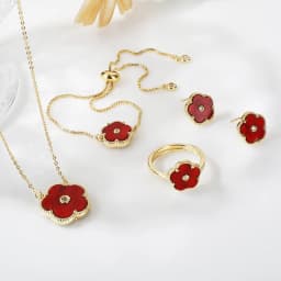 4pc Double-Sided Plum Blossom Jewelry Set Zircon New Hot Selling Plant Five Leaf Flower Women'sHigh-Quality Clover