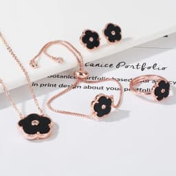 4pc Double-Sided Plum Blossom Jewelry Set Zircon New Hot Selling Plant Five Leaf Flower Women'sHigh-Quality Clover