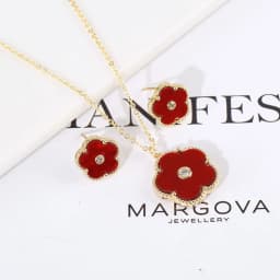 4pc Double-Sided Plum Blossom Jewelry Set Zircon New Hot Selling Plant Five Leaf Flower Women'sHigh-Quality Clover