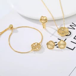 4pc Double-Sided Plum Blossom Jewelry Set Zircon New Hot Selling Plant Five Leaf Flower Women'sHigh-Quality Clover