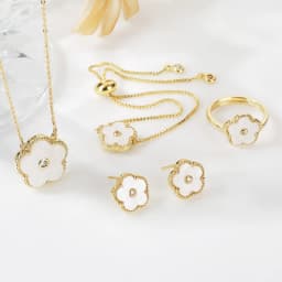 4pc Double-Sided Plum Blossom Jewelry Set Zircon New Hot Selling Plant Five Leaf Flower Women'sHigh-Quality Clover