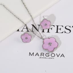 4pc Double-Sided Plum Blossom Jewelry Set Zircon New Hot Selling Plant Five Leaf Flower Women'sHigh-Quality Clover