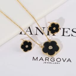 4pc Double-Sided Plum Blossom Jewelry Set Zircon New Hot Selling Plant Five Leaf Flower Women'sHigh-Quality Clover