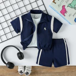 2Pcs Baby Boys Short Sleeve With Zipper Top & Pants Set Summer Outdoor Sports Clothes For 1-3Y Casual