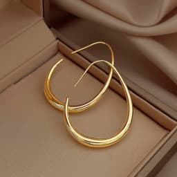 925 Sterling Silver Golden Ellipse Wedding Hoop Earrings For Women Ladies Luxury Female Jewelry Money 925 Jewellery