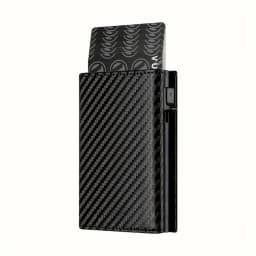 Men's Wallet with Zipper Coin Purse Automatic Pop-up Metal Credit Card Holder Minimalist RFID Blocking Business Card Wallet Idea