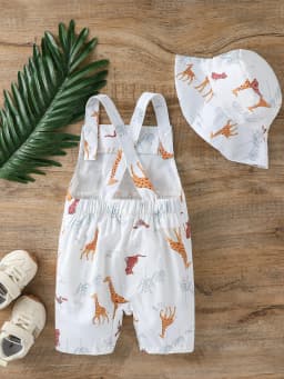 2Pcs Baby's Boys Summer European and American Style Sleeveless Cartoon Bodysuit Casual Jumpsuit Cute For 0-1Y Clothing Wear +Hat