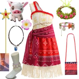 Halloween One-Shoulder Moana Girl Plays Cute Princess Sleeveless Clothing Plus Accessories Set Beach Family Party Birthday Gift