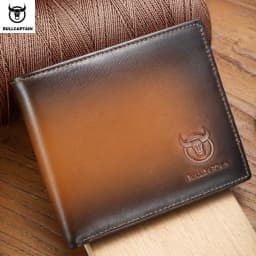 BULLCAPTAIN RFID Blocking Men's Leather Wallet Bifold Slim Wallet Multi-card Card Holder ID Wallet QB 05