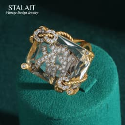 Vintage Luxury 18K Gold-Plated Natural Crystal Claw-Set Decorative Ring for Women - Fashionable Personal Gift
