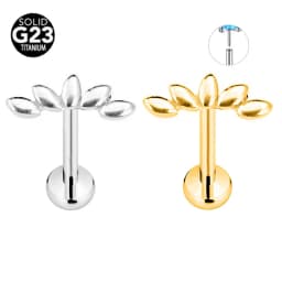 ASTM F136 G23 Titanium Flower Petals Labret Threadless Piercing Round CZ Pin Push in Lip Stud Daith Conch Earring 16G 18G 20G