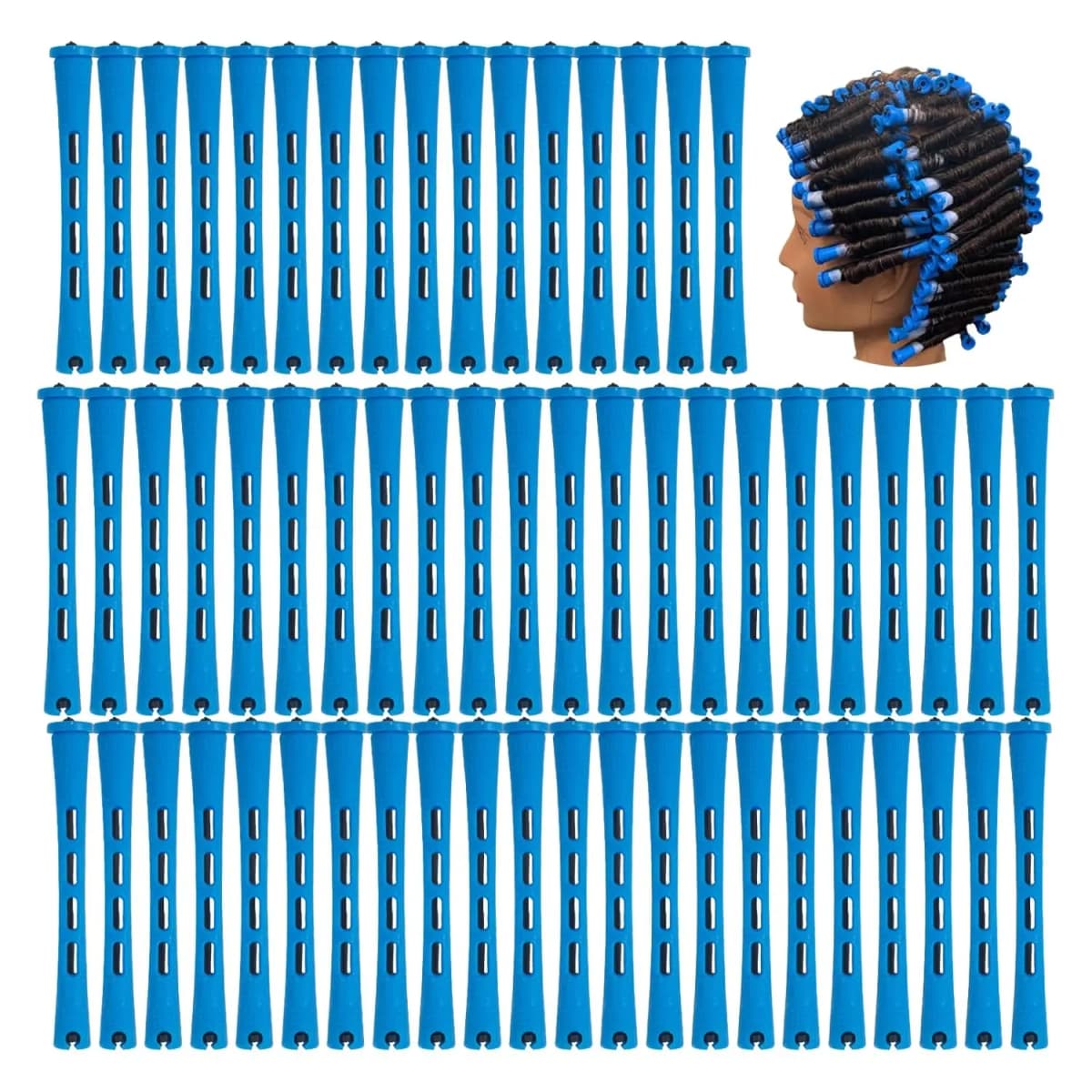 Perm Rods 60 pcs Small Size Hair Rollers for Natural Hair Long Short Hair Styling Tool Hair Curlers 0.35 inch Blue Color