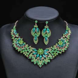 Advanced design retro necklace earring set leaf Multicolored flowers luxurious crystal jewelry bride's wedding dress accessories