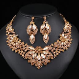 Advanced design retro necklace earring set leaf Multicolored flowers luxurious crystal jewelry bride's wedding dress accessories