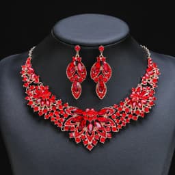 Advanced design retro necklace earring set leaf Multicolored flowers luxurious crystal jewelry bride's wedding dress accessories