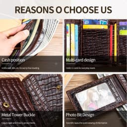 100% Leather Men's Wallet, Leather Short Multi Card Bag, Leather Men's Wallet, Crocodile Patterned Wallet