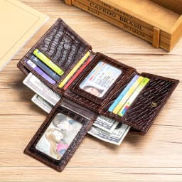 100% Leather Men's Wallet, Leather Short Multi Card Bag, Leather Men's Wallet, Crocodile Patterned Wallet