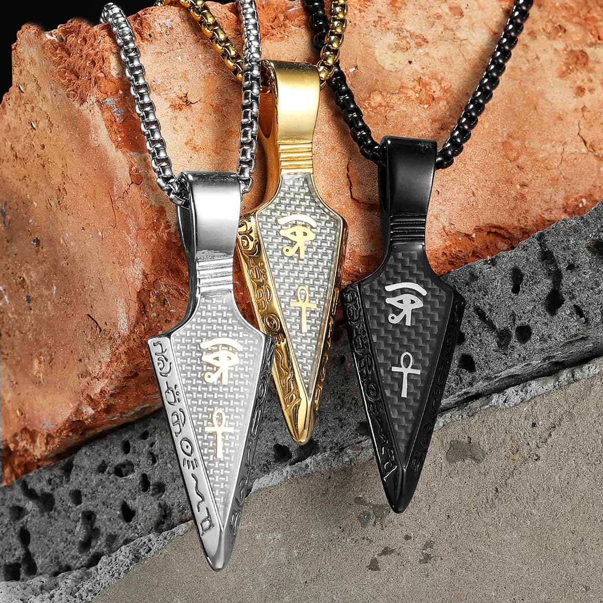 Eye of Horus Spearhead Men Necklaces With Pendant Stainless Steel Jewelry For Male Women Punk HipHop Accessories Gifts Wholesale