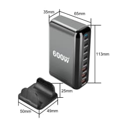 New 600W GaN Fast Charge 3.0 USB Type C Fast Charger with 8 Ports, 5C3A PD Charger for Phones and Tablets, Portable Design