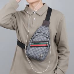 Men's Multifunction Messenger Bag Shoulder Cloth Chest Bags Crossbody Casual Handbag with Earphone Hole