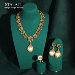 High Luxury Romantic Drop Baroque Pearl Pendant Vintage Jewelry Sets Cooper Flower Necklace Earring Ring Women Wedding Bride