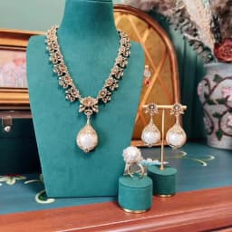 High Luxury Romantic Drop Baroque Pearl Pendant Vintage Jewelry Sets Cooper Flower Necklace Earring Ring Women Wedding Bride
