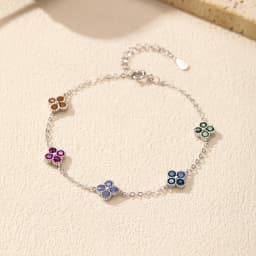 MODIAN 925 Sterling Silver Sweet Four Leaf Clover Colorful Zirconia Charm Fashion Stackable Bracelet For Women Fine Jewelry