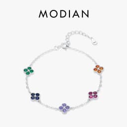 MODIAN 925 Sterling Silver Sweet Four Leaf Clover Colorful Zirconia Charm Fashion Stackable Bracelet For Women Fine Jewelry