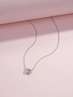 New S925 Silver Round Choker Zircon For Women Fashion Chain Minimalist Dainty Double Circle Pendant Necklace Neck Fine Jewelry