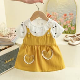 Girl Kid's Dress Summer Two Heart-Shaped Printed Casual Girls' Dress Sweet Baby Girl Clothes