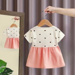 Girl Kid's Dress Summer Two Heart-Shaped Printed Casual Girls' Dress Sweet Baby Girl Clothes