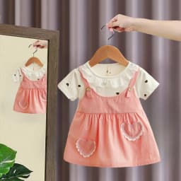 Girl Kid's Dress Summer Two Heart-Shaped Printed Casual Girls' Dress Sweet Baby Girl Clothes