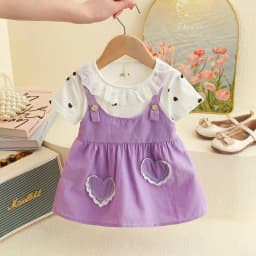 Girl Kid's Dress Summer Two Heart-Shaped Printed Casual Girls' Dress Sweet Baby Girl Clothes
