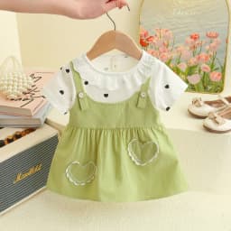 Girl Kid's Dress Summer Two Heart-Shaped Printed Casual Girls' Dress Sweet Baby Girl Clothes
