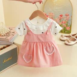 Girl Kid's Dress Summer Two Heart-Shaped Printed Casual Girls' Dress Sweet Baby Girl Clothes