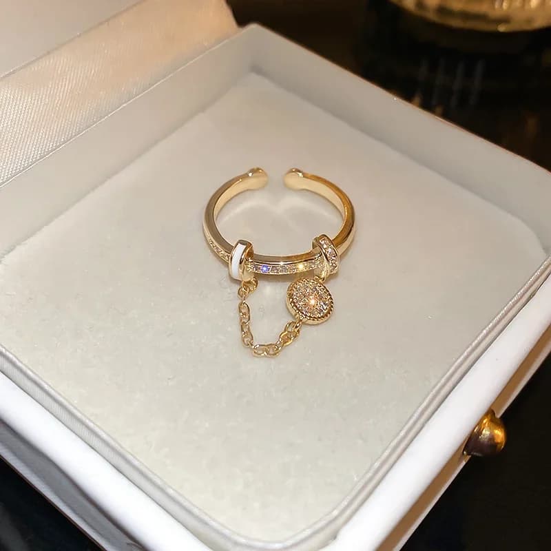 Geometric Exquisite Zircon Adjustable Index Finger Rings for Women Fashion Tassel Stainless Steel Open Rings Jewelry Accessories