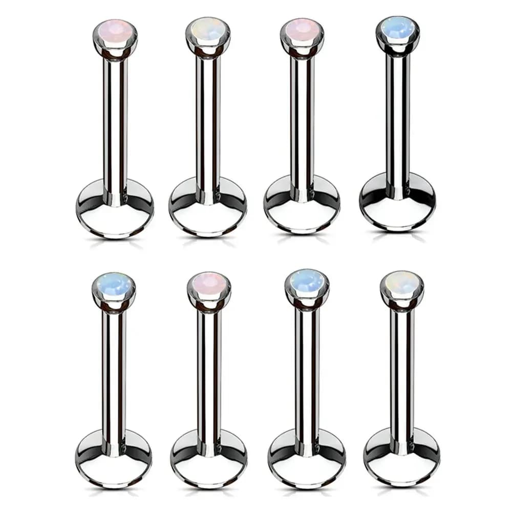2X 2mm Opalite Steel Internal Thread 16g Labret Ring 6mm - 12mm Bar Ear Monroe Lip Nose Stud Body Piercing