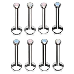 2X 2mm Opalite Steel Internal Thread 16g Labret Ring 6mm - 12mm Bar Ear Monroe Lip Nose Stud Body Piercing