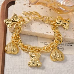 Cute Bear Heart Lock Matching Bracelets Set for Girls Teens Gold Plated Adjustable Bangle Best Friend Gift for Party