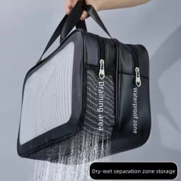 Double Transparent PU Dry-Wet Separation Makeup Bag, Portable Cosmetic Storage Bag for Travel, Fitness & Swimming