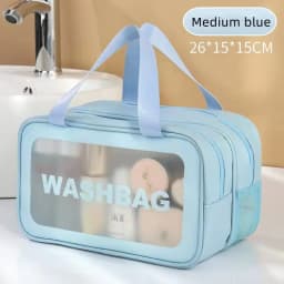 Double Transparent PU Dry-Wet Separation Makeup Bag, Portable Cosmetic Storage Bag for Travel, Fitness & Swimming