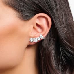 Silver Single Ear Stud Climber Style with White Zircon Europe Glam Fine Jewerly For Women Trendy Gift In 925 Sterling Silver