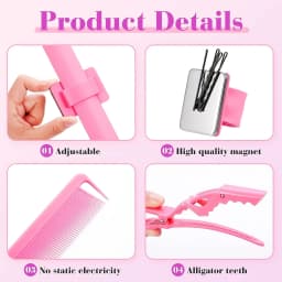 Styling Set with Magnetic Pin Wrist Strap, 2 Stainless Steel Pointed Tail Combs and 4 Crocodile Clips, Hair Braiding Tool