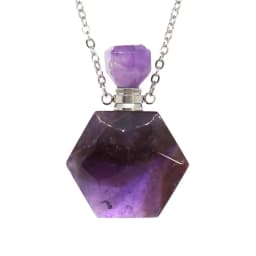 Natural Amethyst Crystal Hexagon Stone Perfume Bottle Pendant Necklace For Women Quartz Gemstone Essential Oil Diffuser Jewelry