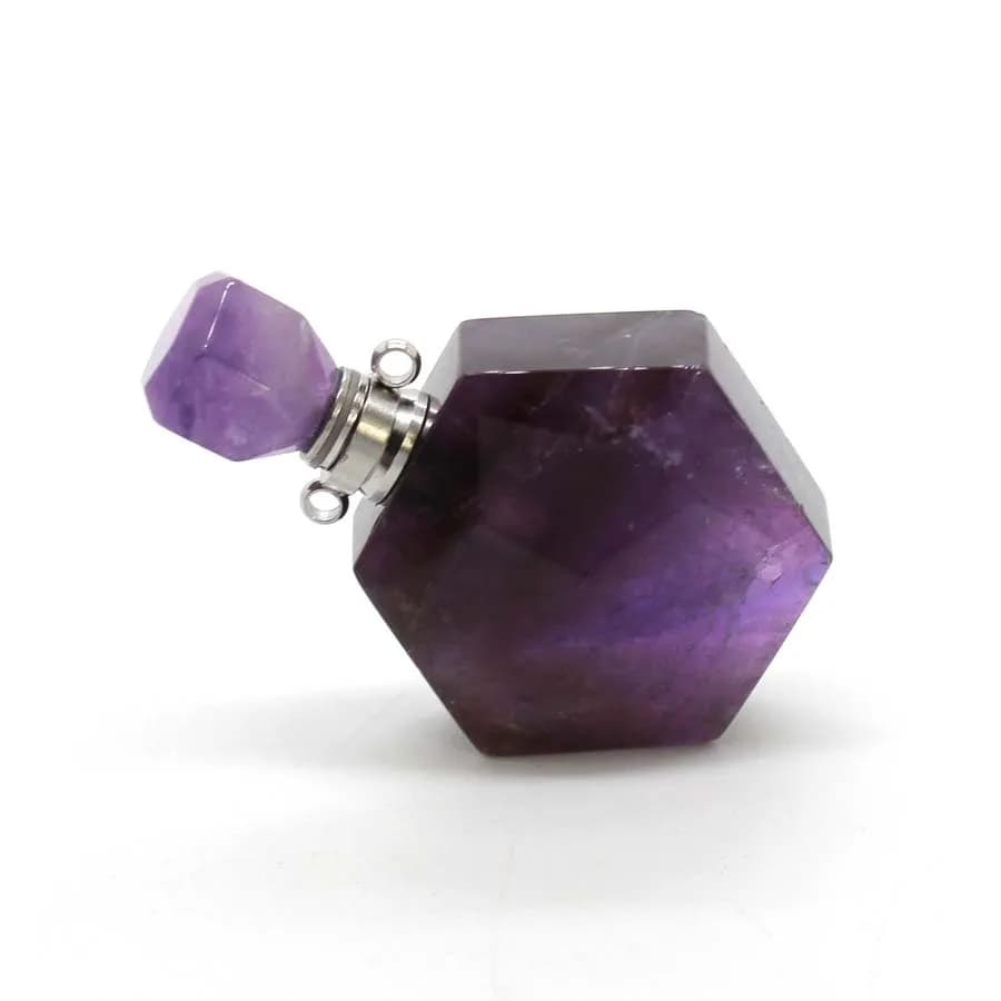 Natural Amethyst Crystal Hexagon Stone Perfume Bottle Pendant Necklace For Women Quartz Gemstone Essential Oil Diffuser Jewelry
