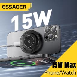 Essager 2-in-1 Magnetic Wireless Charger 15W With Holder Portable Fast Charging For iPhone 16 15 14 Pro Max iWatch Huawei Xiaomi