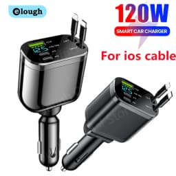 Elough 5 IN 1 Car Charger Retractable USB C to Lightning Cable 2 Type C Port Car USB Charger For IPhone Phone Adapter Compatible