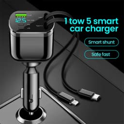 Elough 5 IN 1 Car Charger Retractable USB C to Lightning Cable 2 Type C Port Car USB Charger For IPhone Phone Adapter Compatible