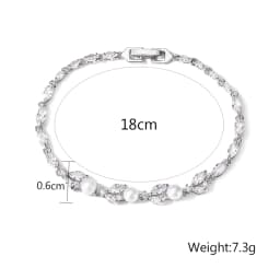 ZAKOL New Classic Leaf Zircon Imitation Pearl Charm Bracelets for Women Wedding Bride Bracelet Female Stylish Jewelry